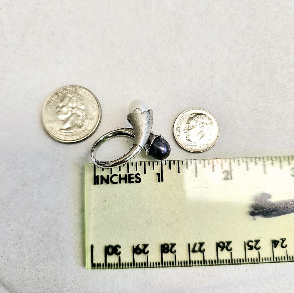 Akoya & Tahitian Pearl 925 Sterling Silver Bypass Ring TARA T&S *RARE - Picture 14 of 15